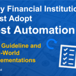 Why Financial Institutions Must Adopt Test Automation – FSS Guideline and Real-World Implementations. Visual graphic with checklist, lock, and Apptest.ai logo on a blue background with dollar bills.